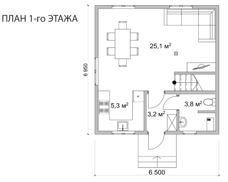 План первого этажа | 45 кв.м | СИП дома в Молдове