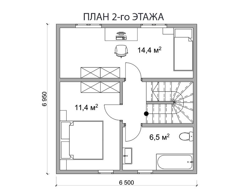 План второго этажа | 45 кв.м | СИП дома в Молдове